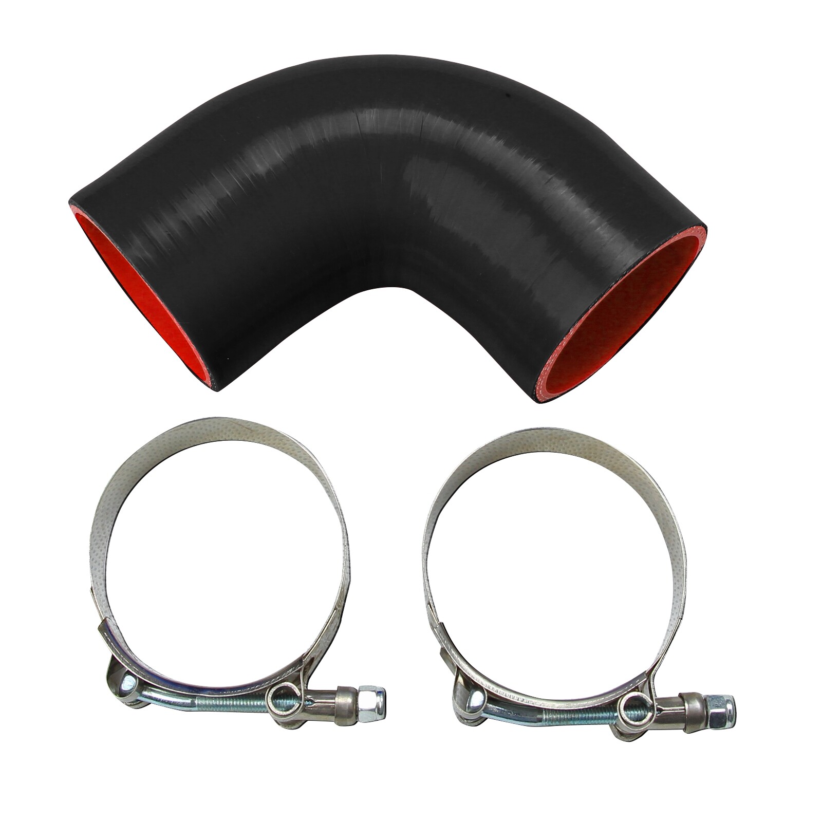 2″ inch 51 mm ID 90 Degree Silicone Coupler Hose Pipe Black Red + 2x T-Clamps