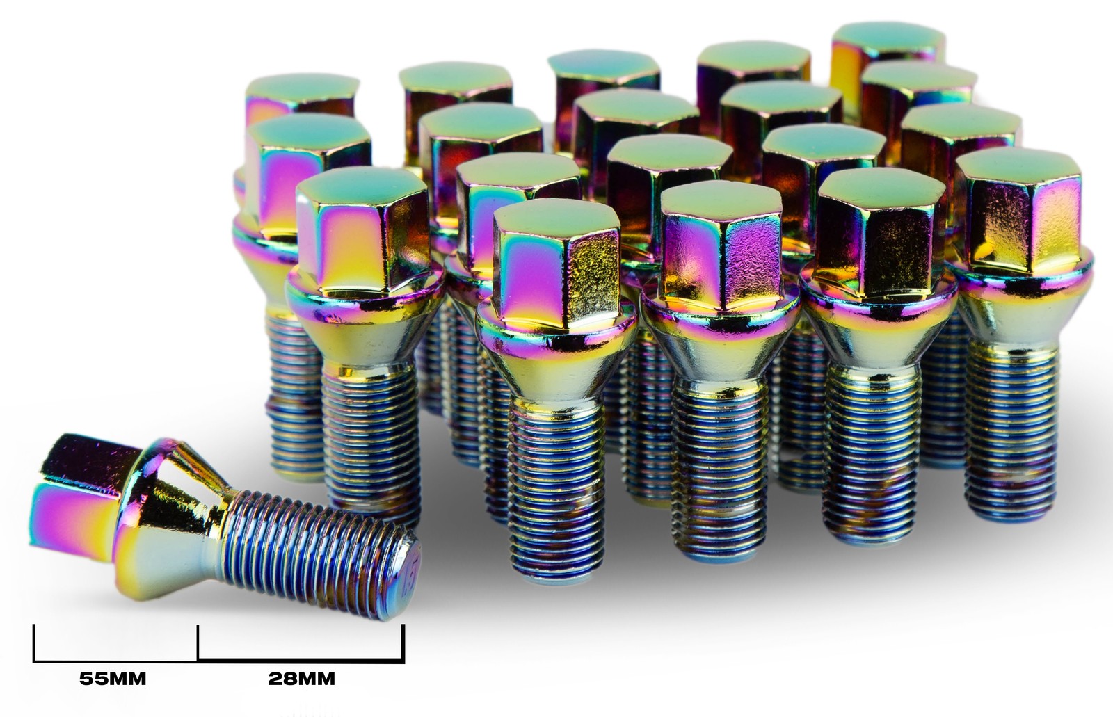 20PC 12×1.25 Aodhan LB55 28MM Lug Bolts Neo Chrome FIT FIAT 500 Abarth Sport c E