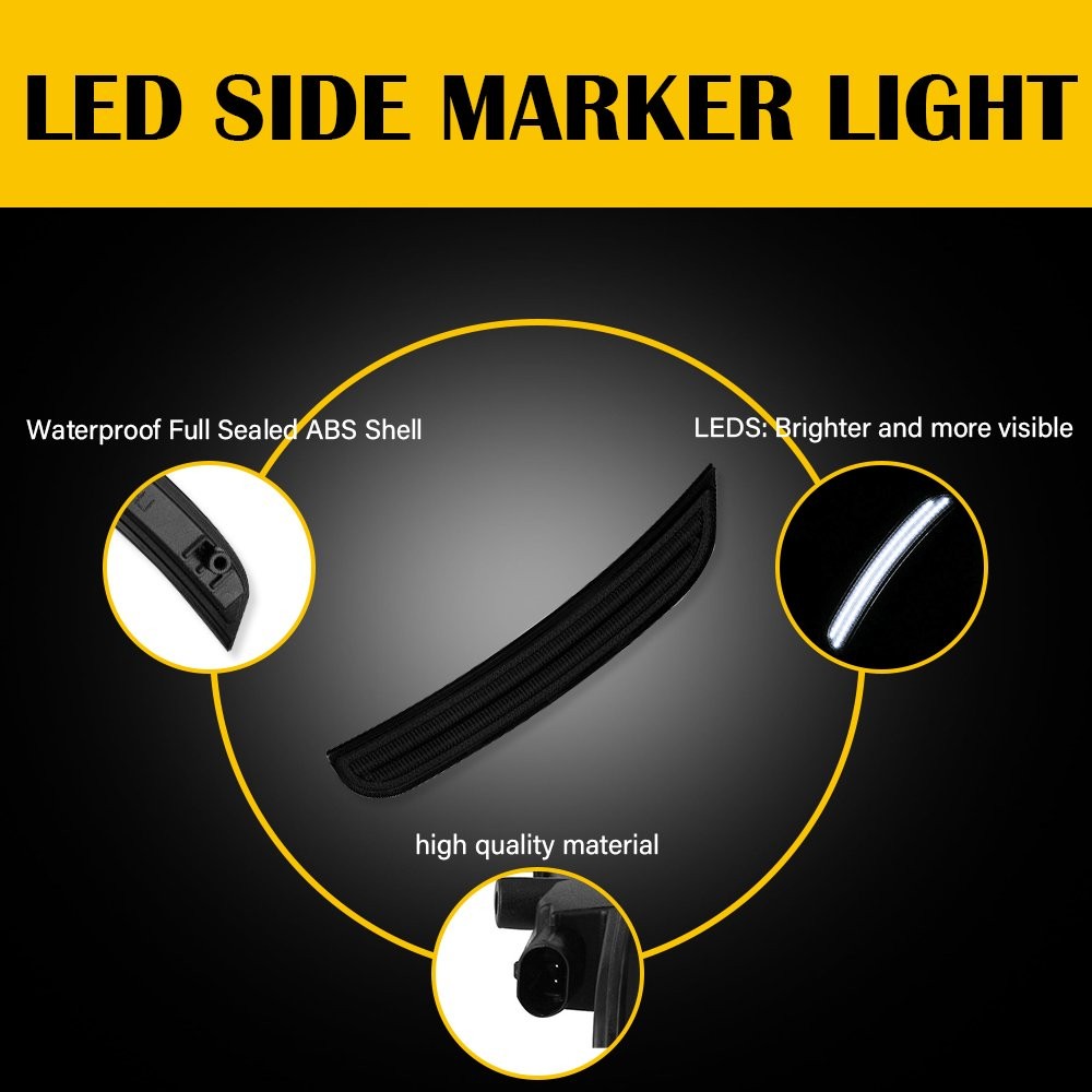 4pc Smoke Lens Led Side Marker Light for 15-22 Dodge Challenger Front Rear White