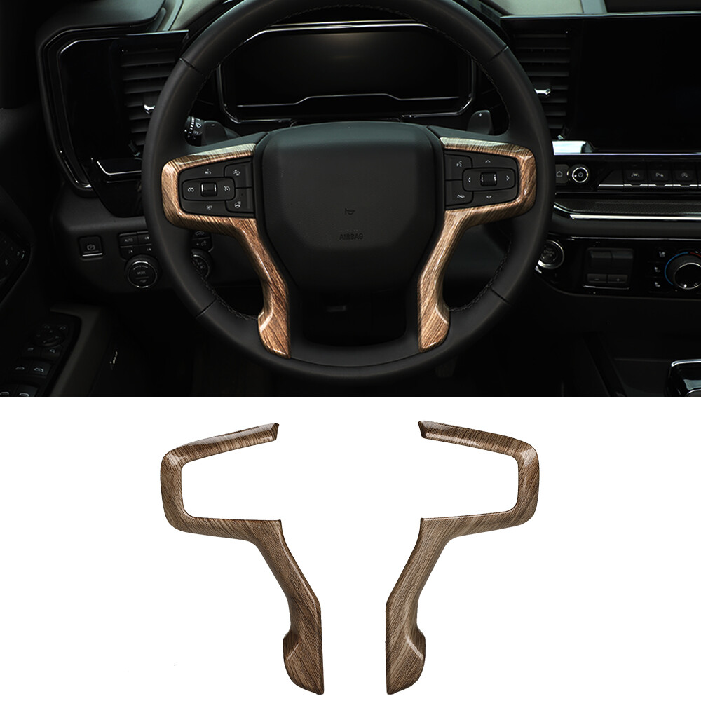 Interior Steering Wheel Cover Trim For Chevrolet Silverado 1500 19-23 Wood Grain
