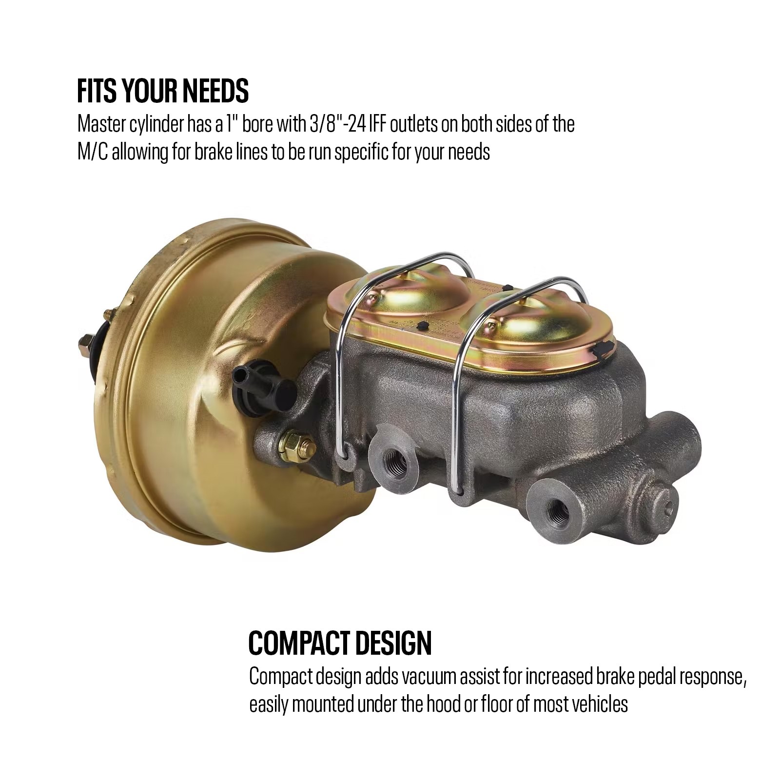 7-Inch Brake Booster Master Cylinder Combo, 1″ Bore, Zinc-Plated Steel
