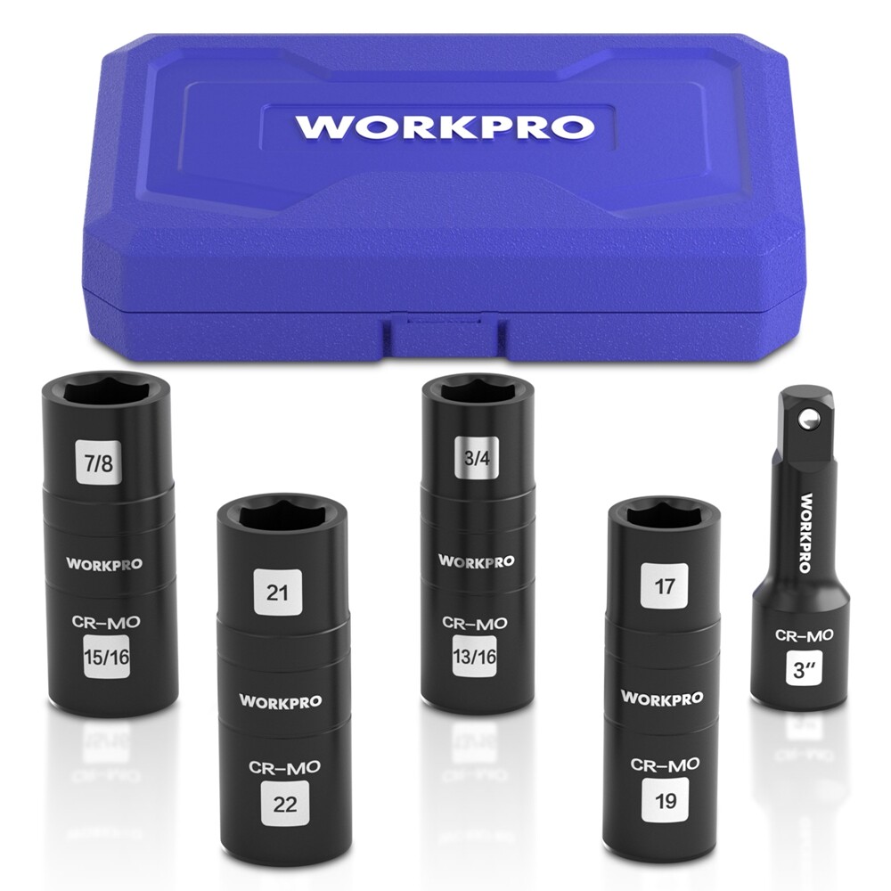 WORKPRO 5PC Impact Socket Set 1/2″ Dr Lug Nut Wheel 3″ Extension Bar Flip Socket