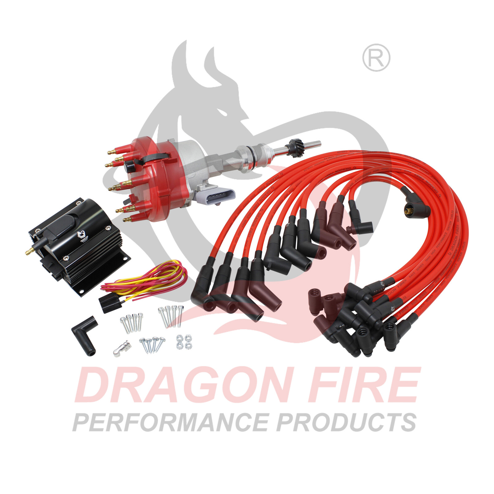 DRAGON FIRE Ignition Distributor Coil & 10mm Wires for 1985-1993 Ford 5.0L V8