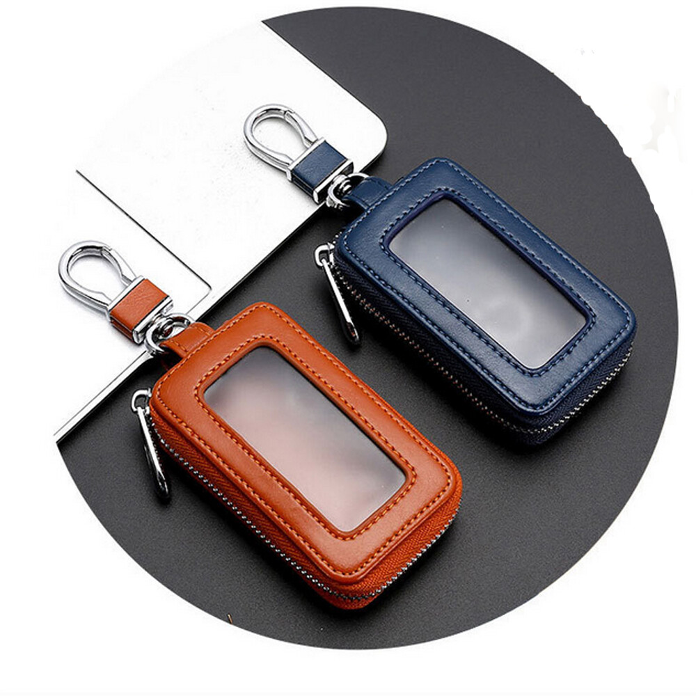 Universal Leather Car Remote Key Fob Chain Zipper Wallet Holder Bags Cover Case