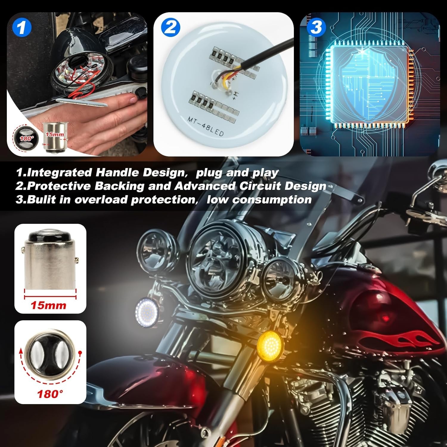 1157 LED Turn Signal Lights Smoke Lens For Harley Touring Sportster Softail Dyna