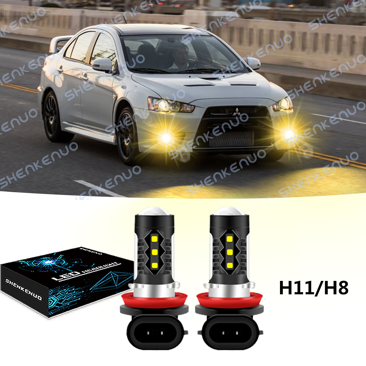 For Mitsubishi Lancer 2008-2015 Golden Yellow H11 H8 LED Fog Driving Light Bulbs