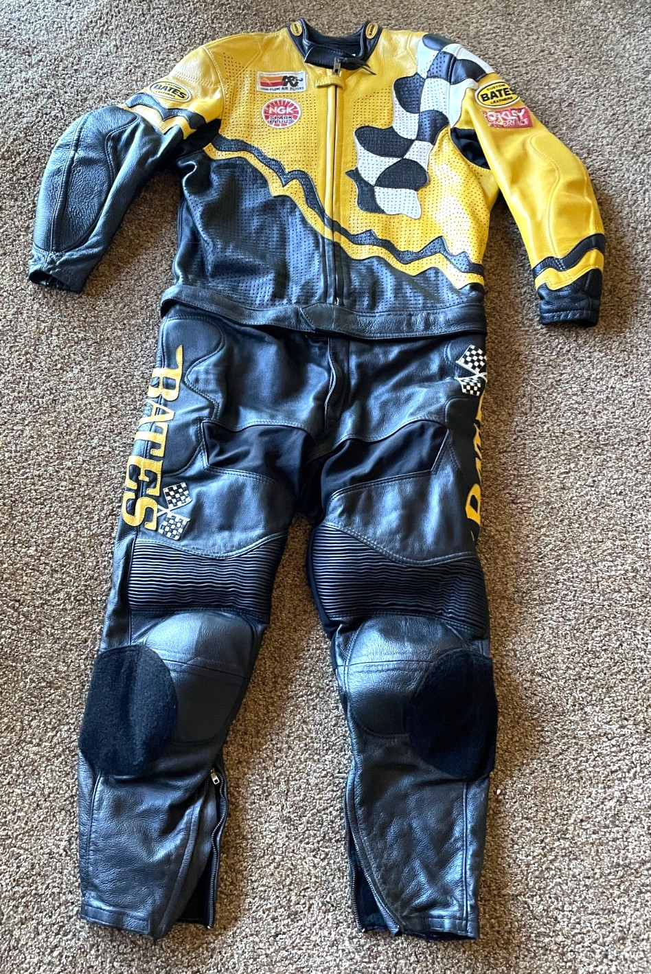 Vintage Bates Leather Motorcycle Racing Suit Set Jacket Pants LARGE – The Devil