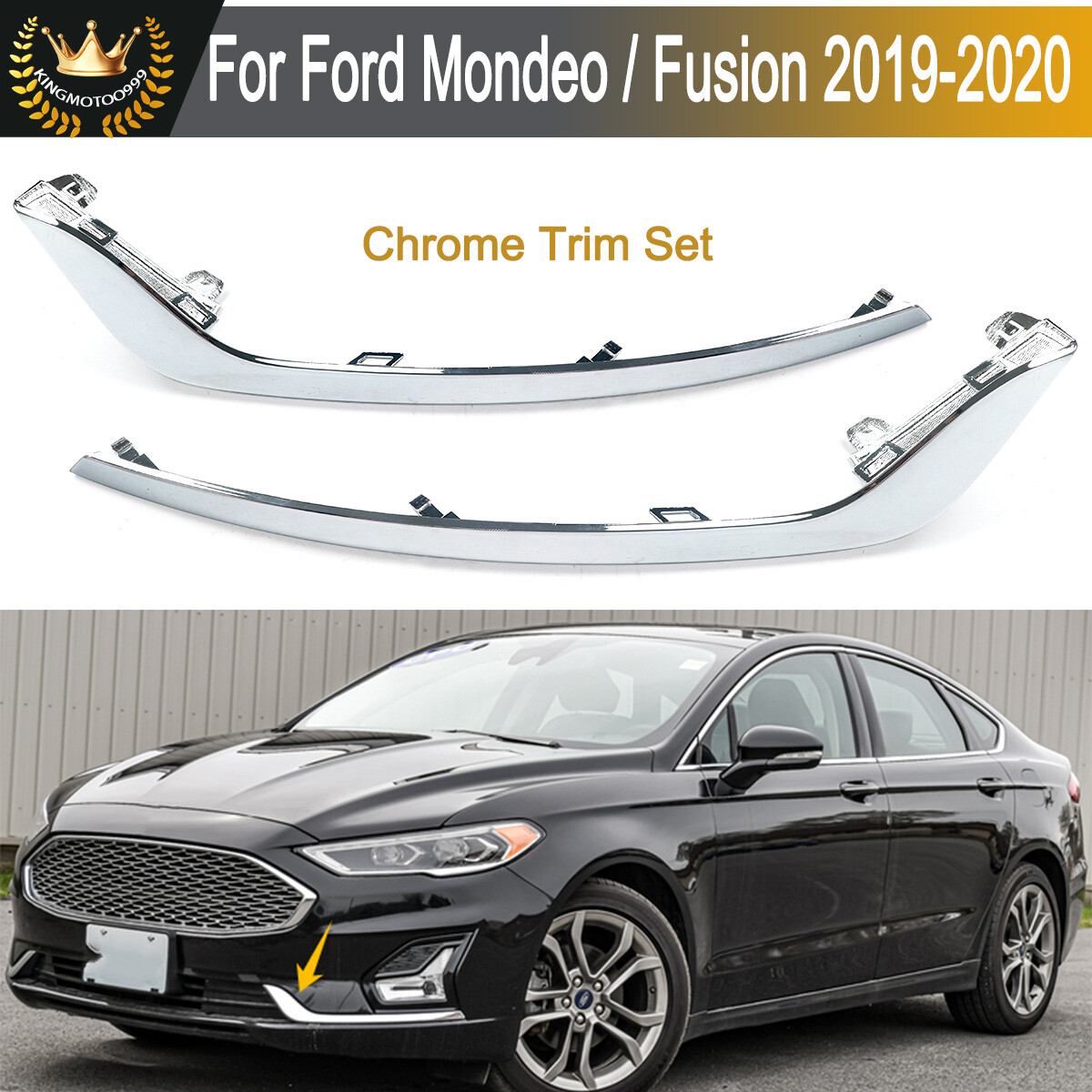 For 2019-2020 Ford Fusion Left+Right Front Bumper Fog Light Trims Chrome Strip
