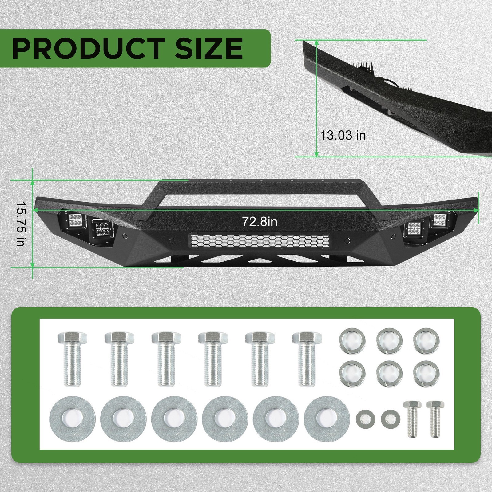 Off Road Front Bumper Fit for Ford Bronco 2021-2025 W/4 Lights W/Sensor Holes
