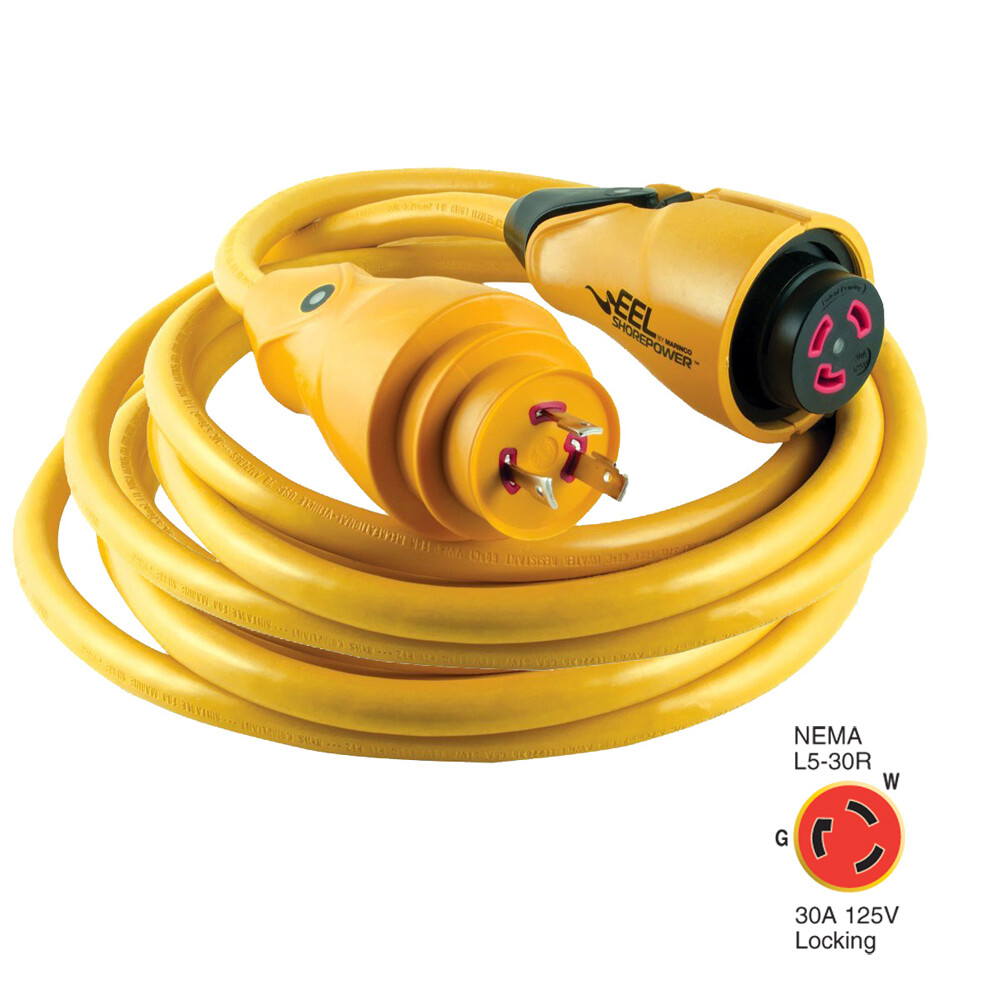Marinco EEL 30A 125V Shore Power Cord 50ft Cable Yellow Waterproof CS30-50