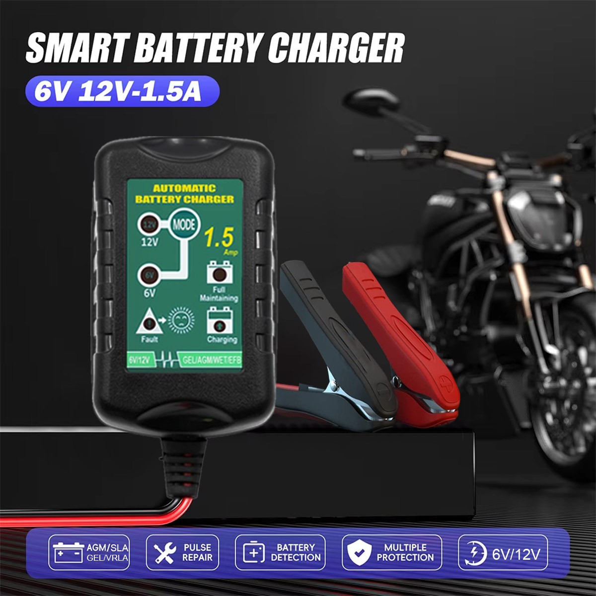 Automatic Pulse Repair 6V 12V Motorcycle Battery Charger For Lead-acid Batteries