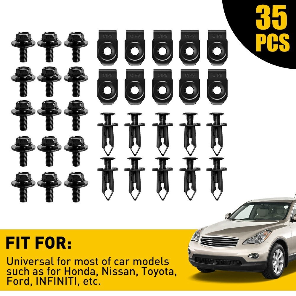 For Ford Truck Body & Bolts U-nut Clips – 35pcs M6 Engine Cover Undertray Screws