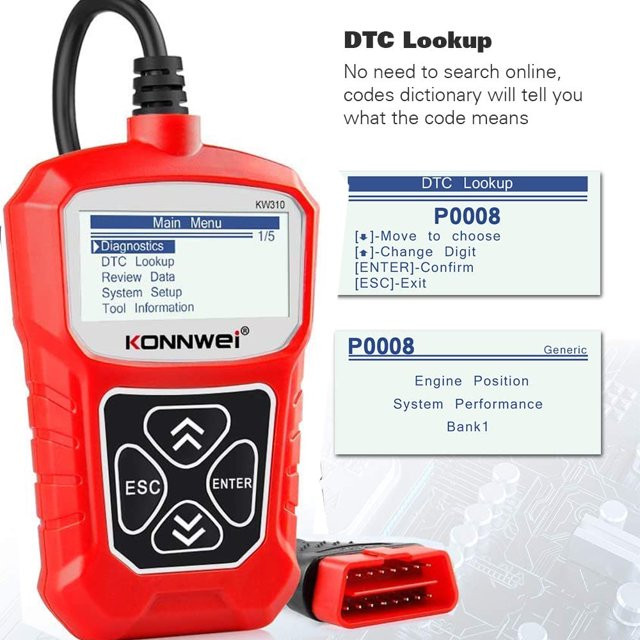 KONNWEI KW310 OBD2 Scanner Car Diagnostic Tool Code Reader Check Engine Fault