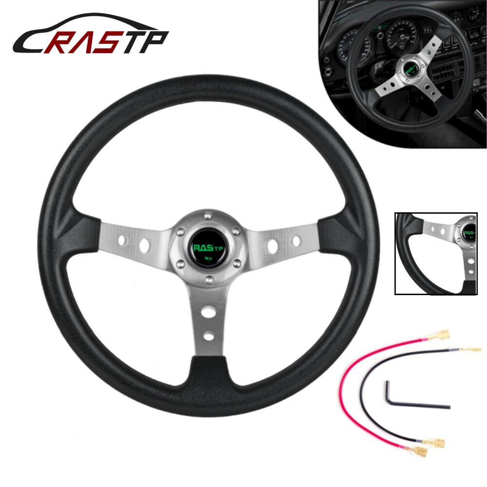 US Steering Wheel 350mm 14inch Deep Dish 6 Bolt with Horn Button Racing Gray