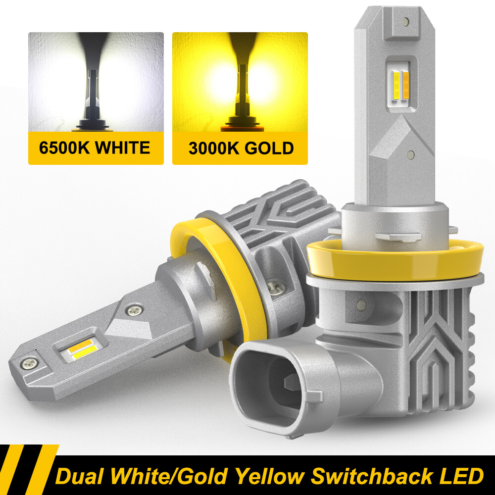 2PCS Dual Color H8 H11 LED Fog Light Bulb White Amber Yellow Driving DRL Lamp