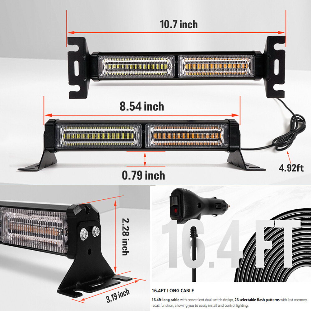 10.7″ 40 LED Strobe Light Bar Emergency Warning Interior Traffic Advisor Amber