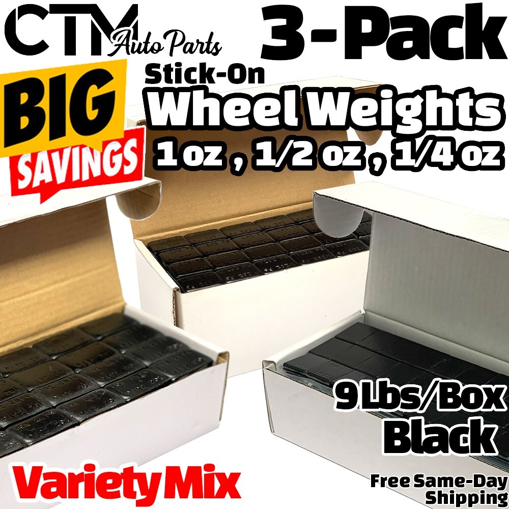 3Box Black 1oz, 1/2oz, 1/4oz Stick-on Balance Wheel Weight Variety Mix Lead-Free