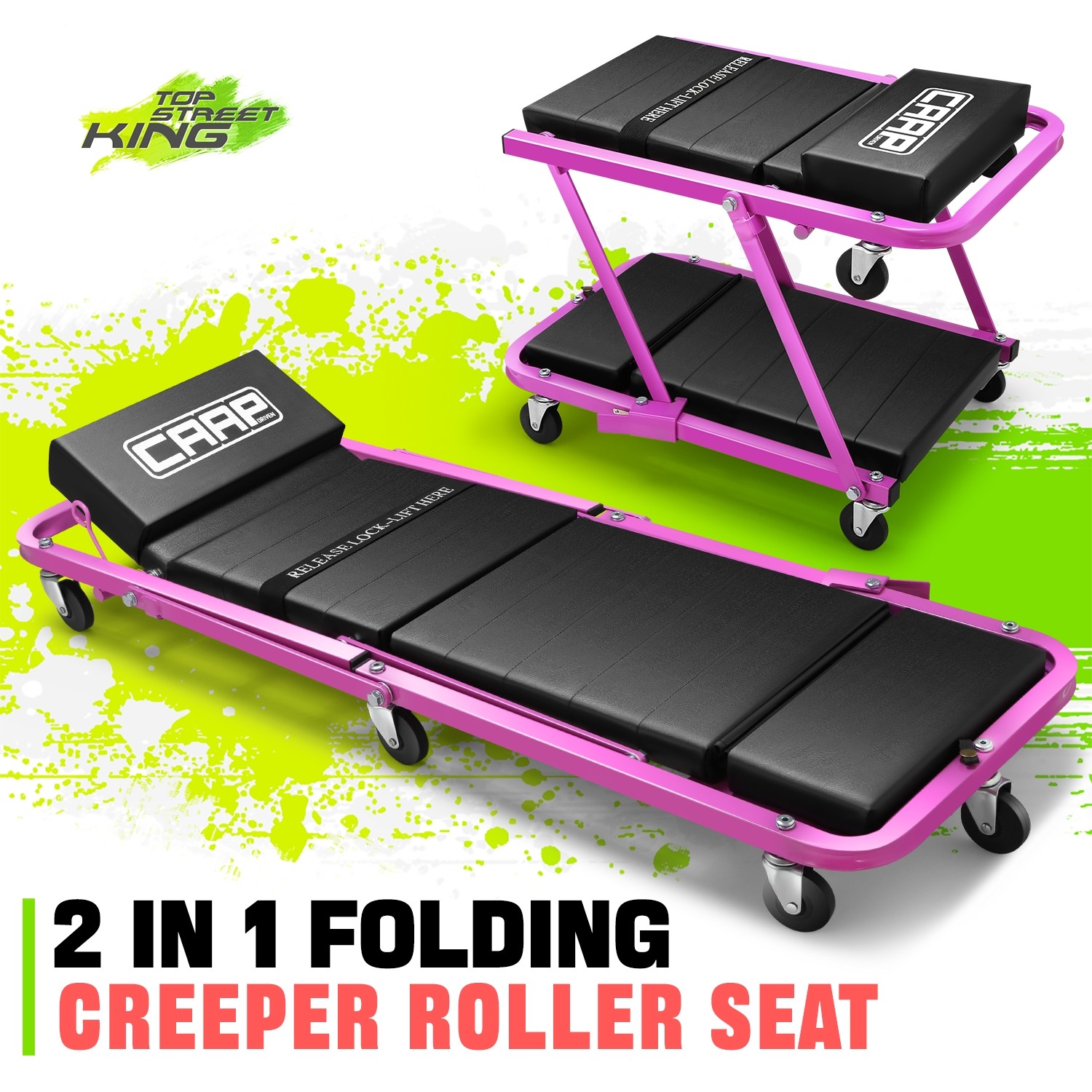 48″ x18″ x6″ 330lbs Load Z-shaped Structure Purple 2-in-1 Rolling Creeper Seat