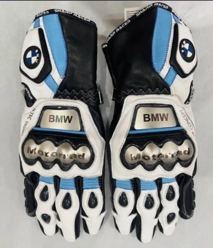 BMW Leather Motorcycle Riding Gloves Hard Knuckle Racing Protection CE Approved