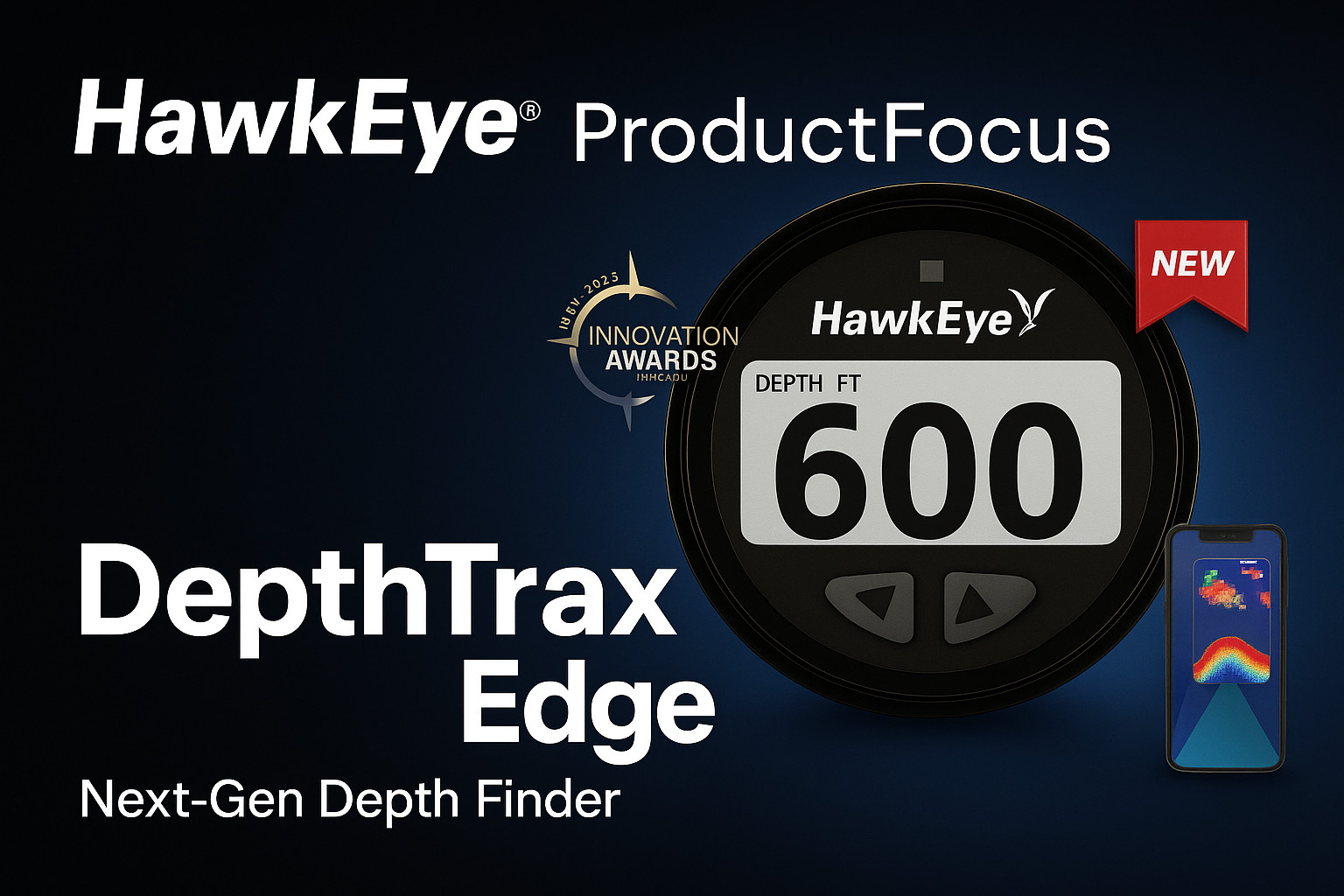 HawkEye DepthTrax Edge Full Color In-Dash Depth Finder Transom Mount Transducer