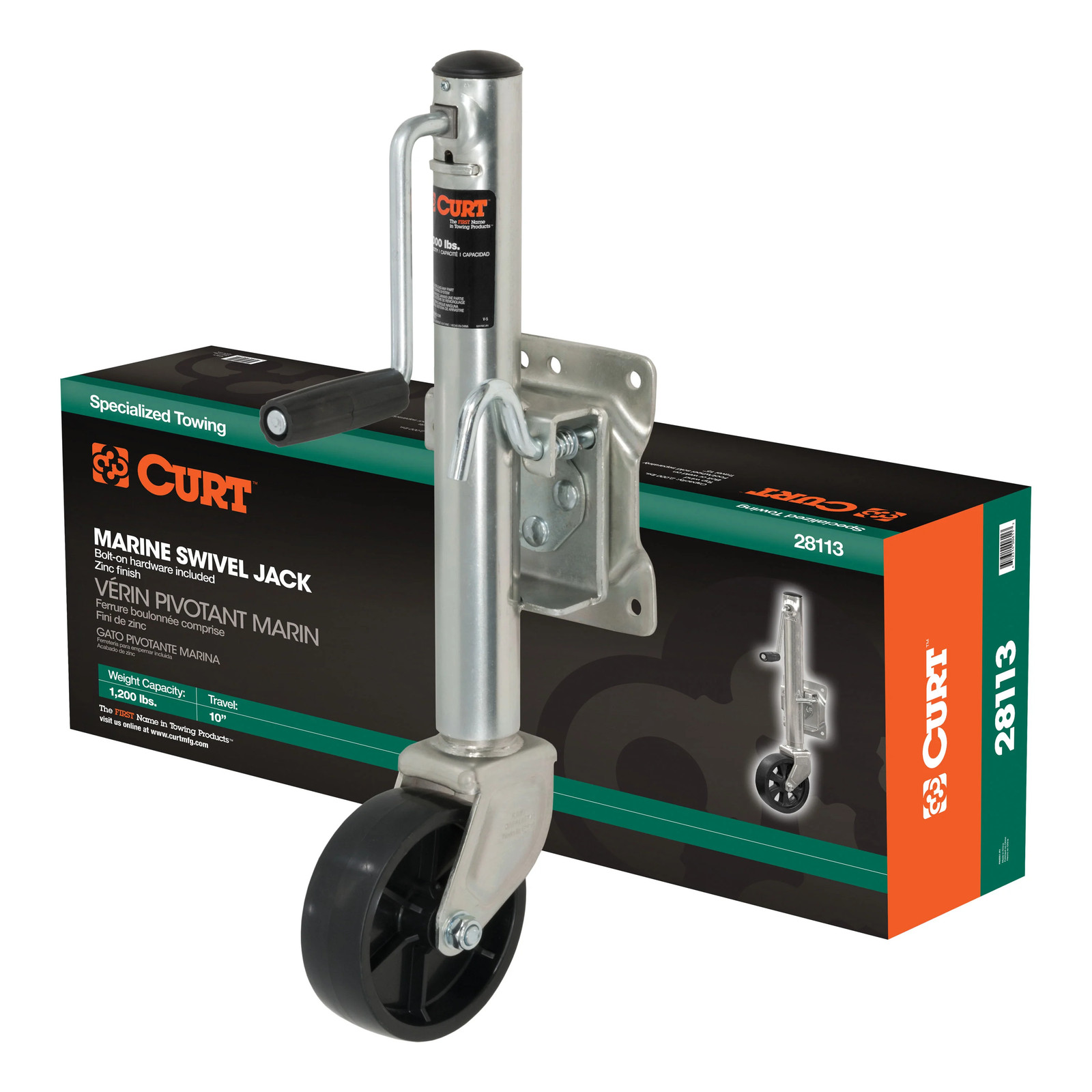 Marine Bolt-On Boat Trailer Jack with 6″ Wheel, 1.2K lbs., 10″ Travel 28113 CURT