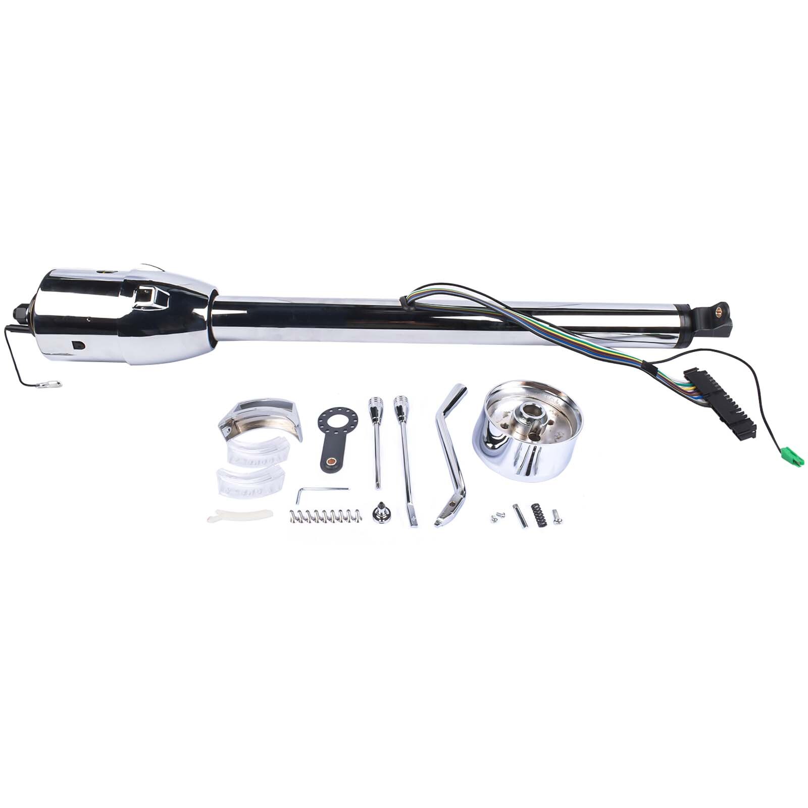 30″ Steering Column Tilt Automatic No Key Universal W/ 9 Holes Adapter Chrome