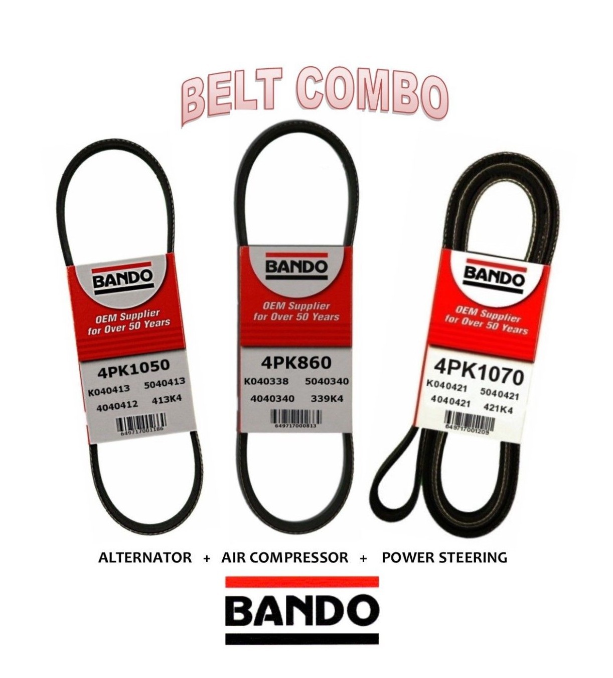 TOYOTA TUNDRA V6 3.4 L BANDO Drive Belt 3 Pcs AC/PS/ALT 4PK860 4PK1050 4PK1070