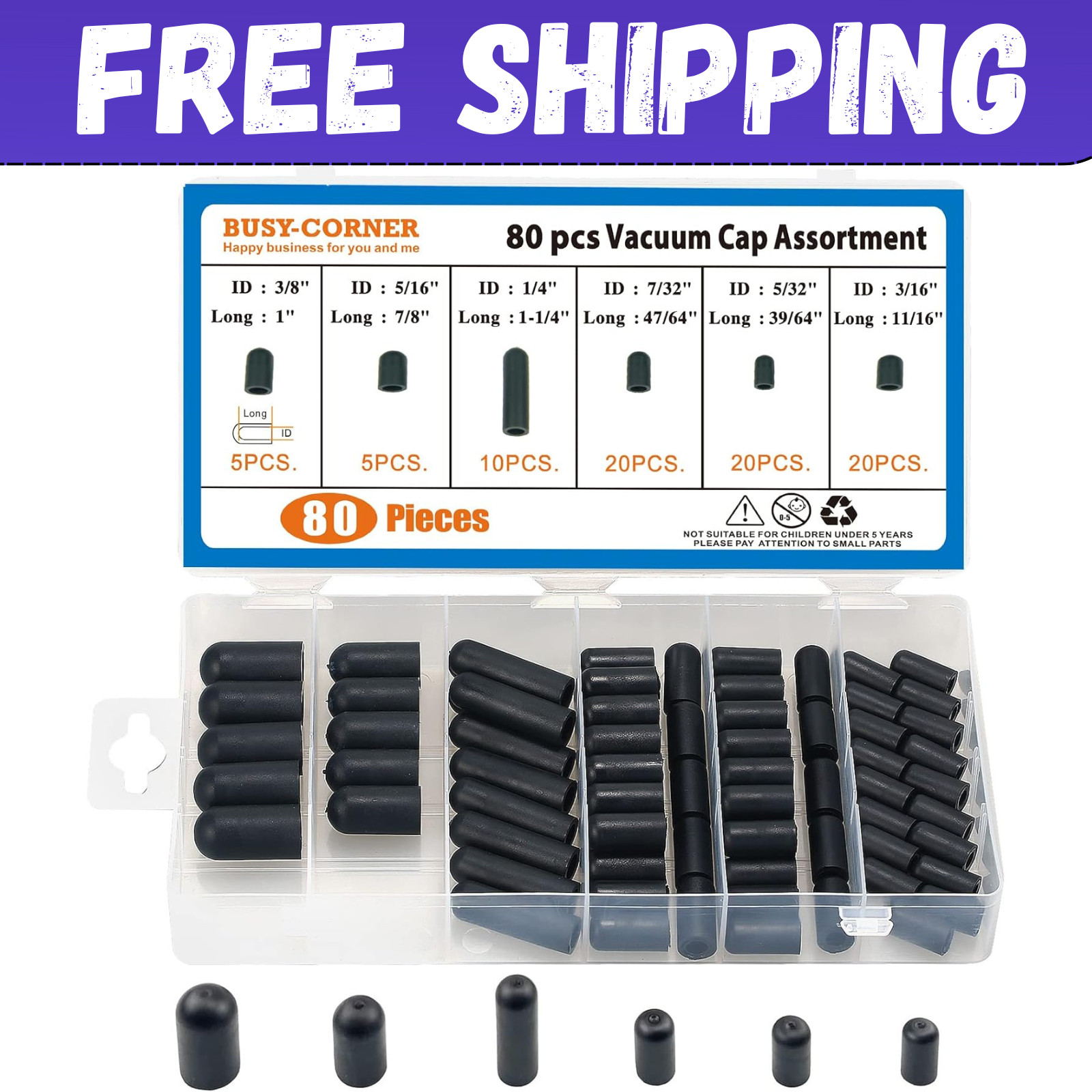 (100 PCS) CARBURETOR & VACUUM RUBBER CAP PLUG ASSORTMENT KIT INTAKE VACUUM LINES