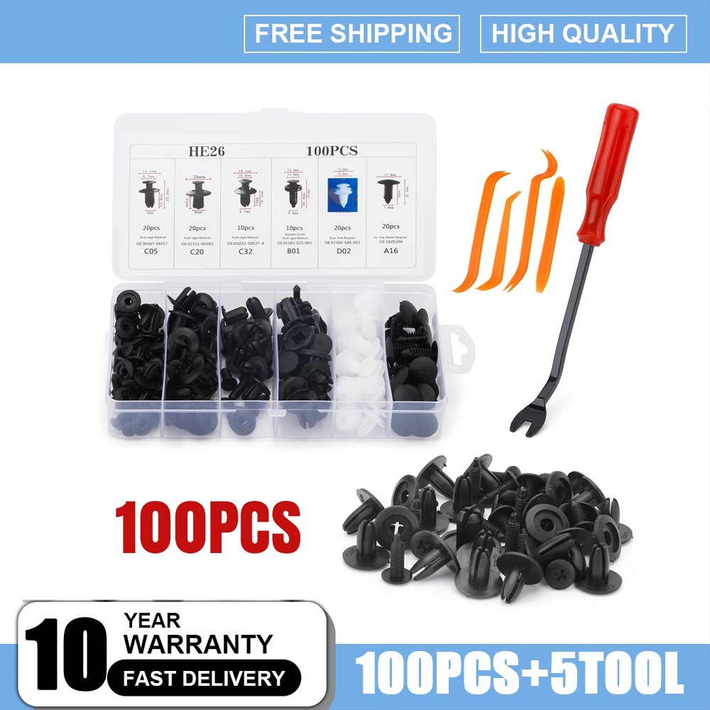 Bumper Retainer Fender Liner Hood Fastener Clip w/ 5 Tools for Hyundai For Kia