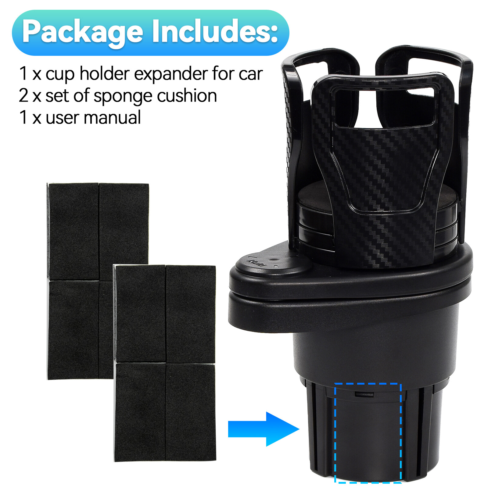 Car Double Cup Holder Expander Auto Drink Holder 360° Rotating Base Adjustable