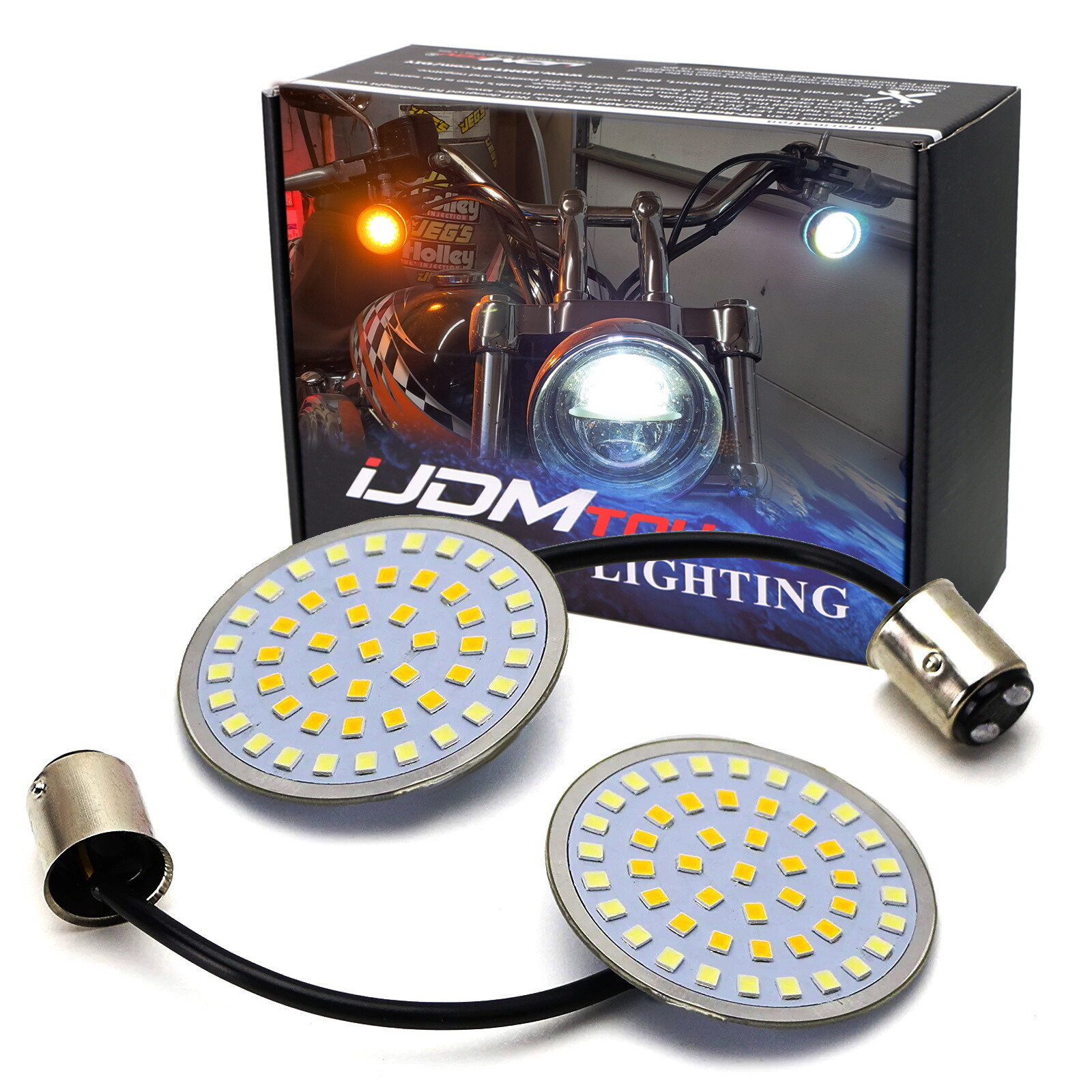 2″ White/Amber 1157 Switchback LED Front Turn Signal Lights For Harley Davidson
