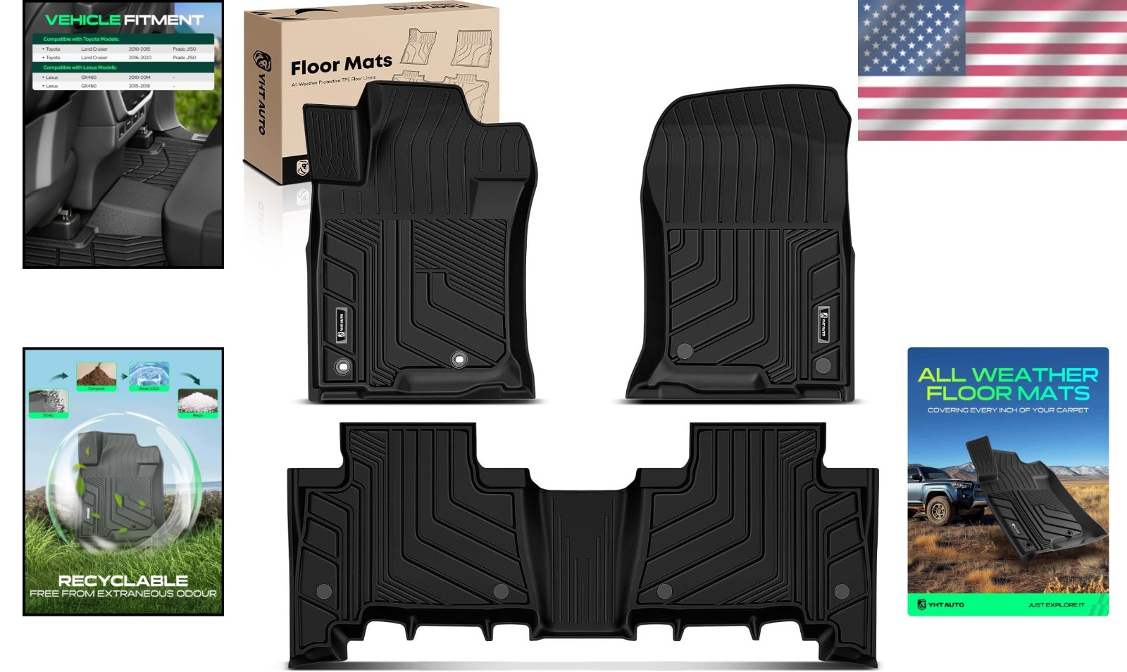 Anti-Slip Odorless Floor Liners for Lexus GX460 & Land Cruiser Prado SUVs