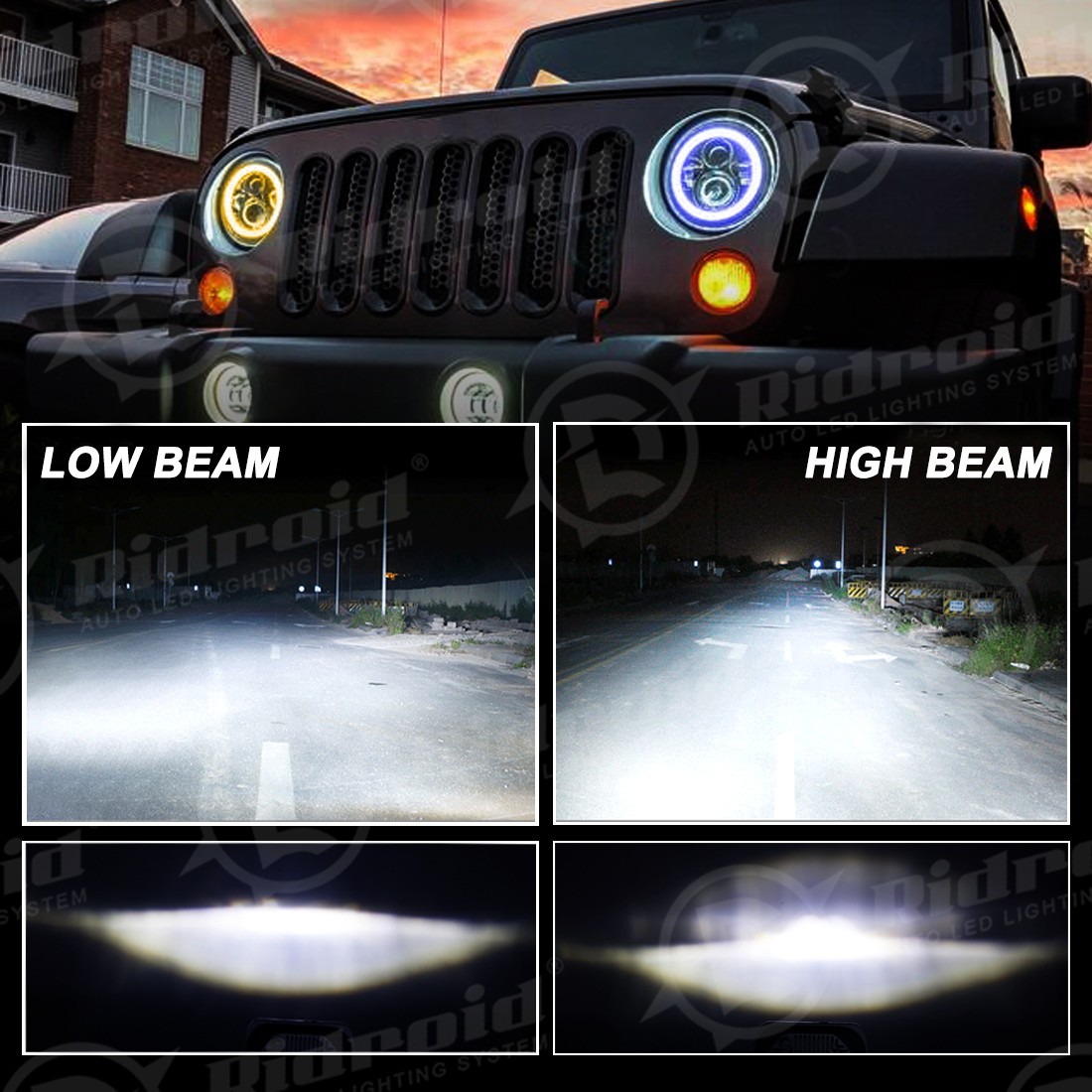 7″ LED Headlight Blue DRL Turn Light For Harley Cafe Racer & Indian Motorcycle