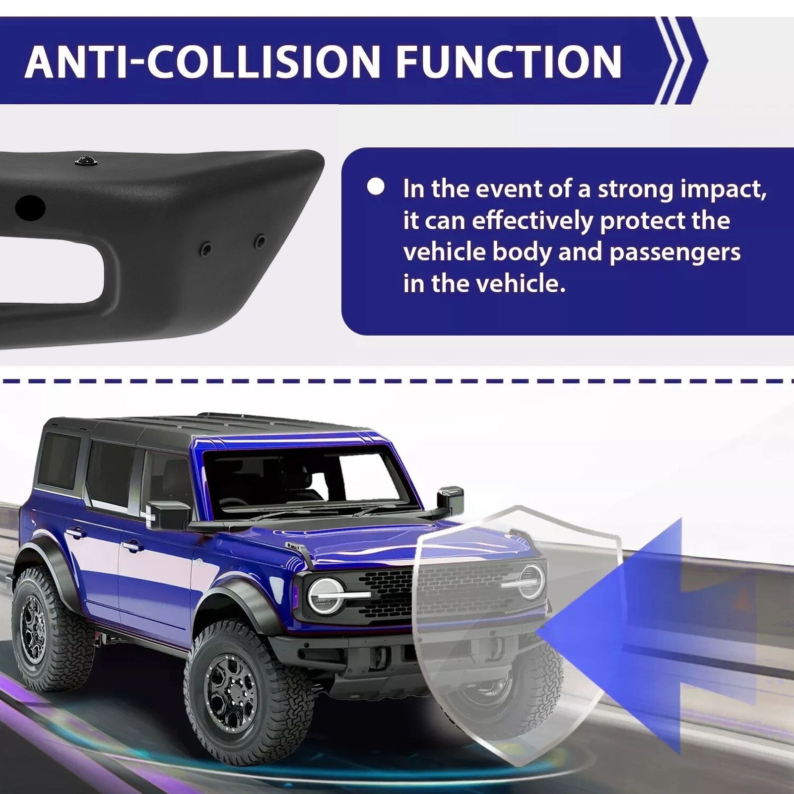 Front Bumper W/D-ring Mounts Fit For Ford Bronco 2021-2023 Off-Road Full Width