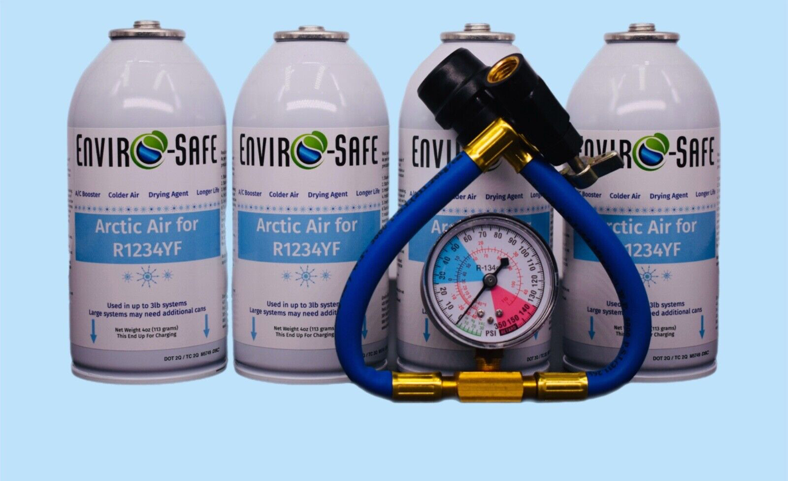 Arctic Air for 1234YF | 4 Cans + Economy Gauge, EnviroSafe | BEST for Auto