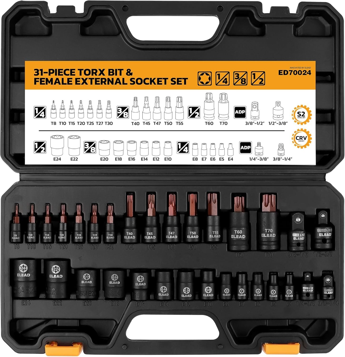 31-Piece Torx Bit Socket Set: Premium CR-V & S2 Alloy Steel, Star One Size