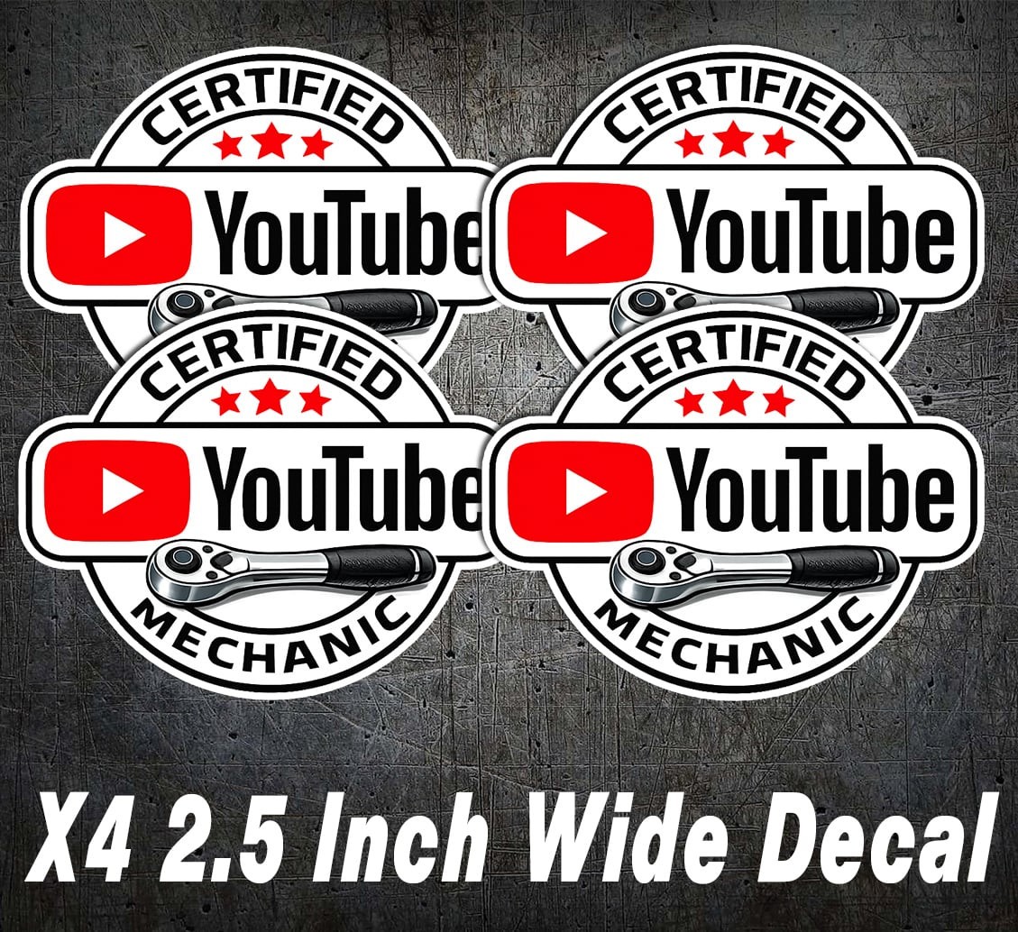 X4 Certified YouTube Mechanic Decal 2.5 Window Tool Box Sticker Funny Car Truck