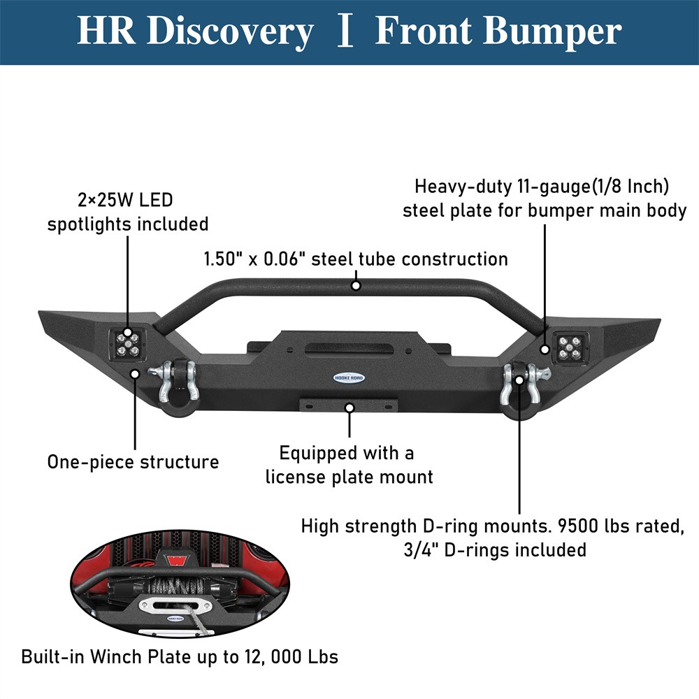 Hooke Road Front Bumper Rear Bumper Top Roof Rack For 1987-1995 Jeep Wrangler YJ