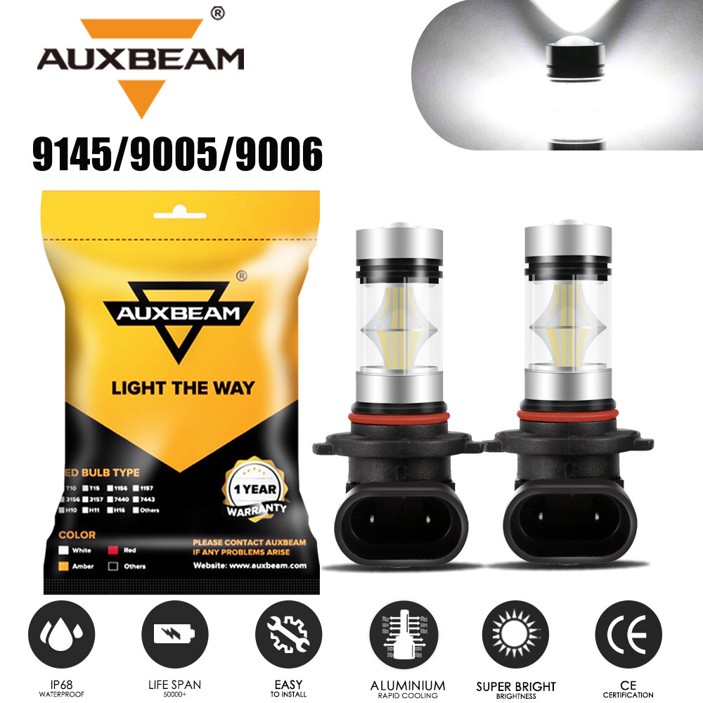 AUXBEAM 9005 9145 HB3 H10 9006 HB4 Car LED Fog Light Bulbs 900LM 6000K White 2x