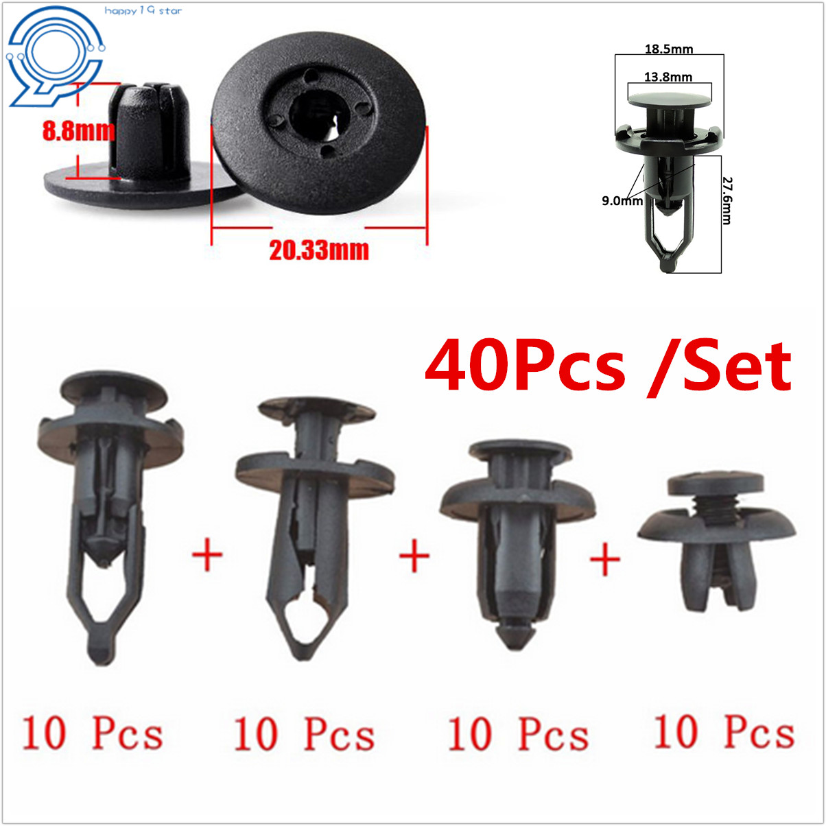 Assortment of 40pcs Car Body Plastic Push Pin Rivet Fastener Trim Moulding Clip