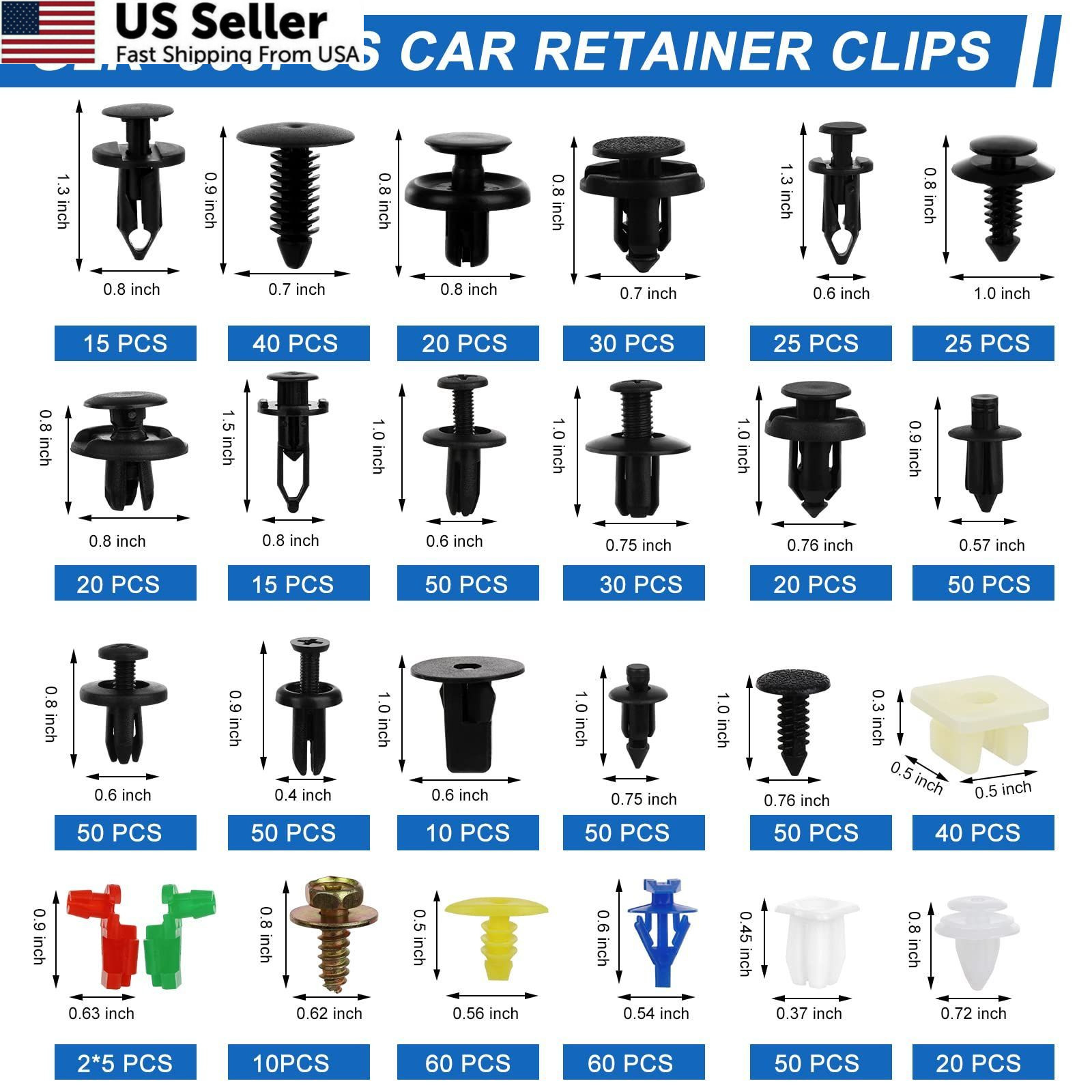835 PCS Car Push Retainer Clips and Plastic Fasteners Kit – 24 One Size, blue