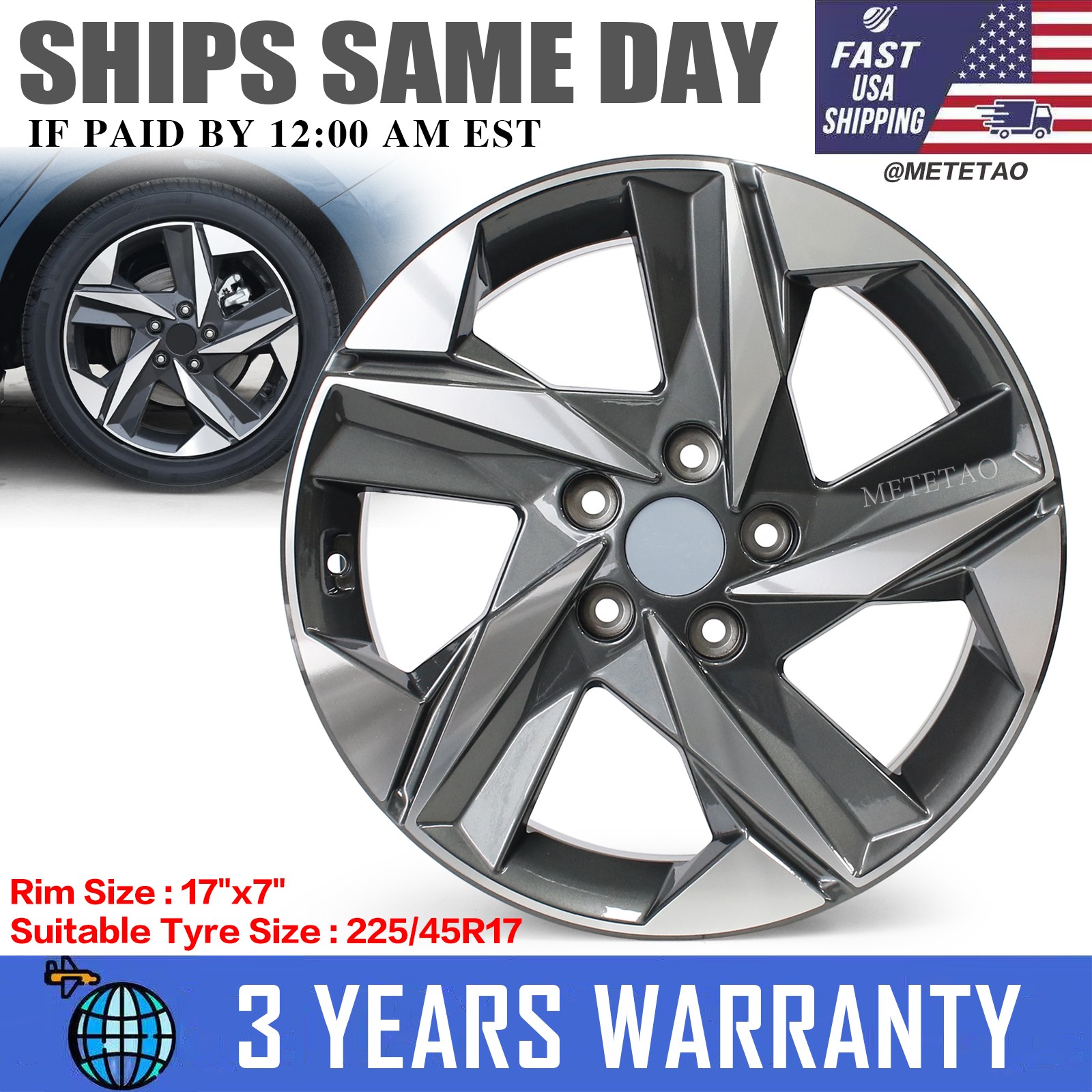 NEW 17X7 Inch Alloy Wheel Replacement For Hyundai Elantra 2021-2023 Rim 71003