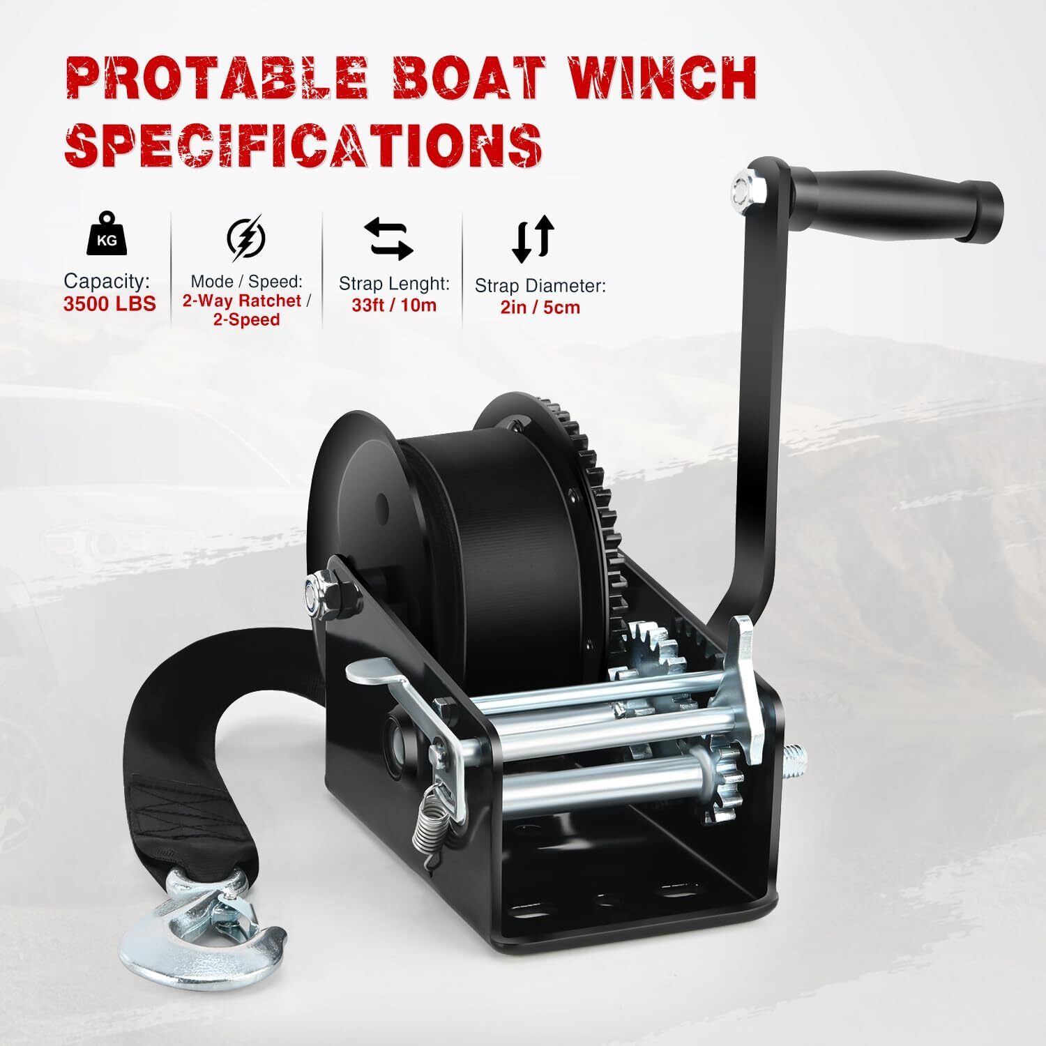 Nilight Boat Trailer Winch 3500 LBS Hand Crank Winch Heavy Duty Boat Winches