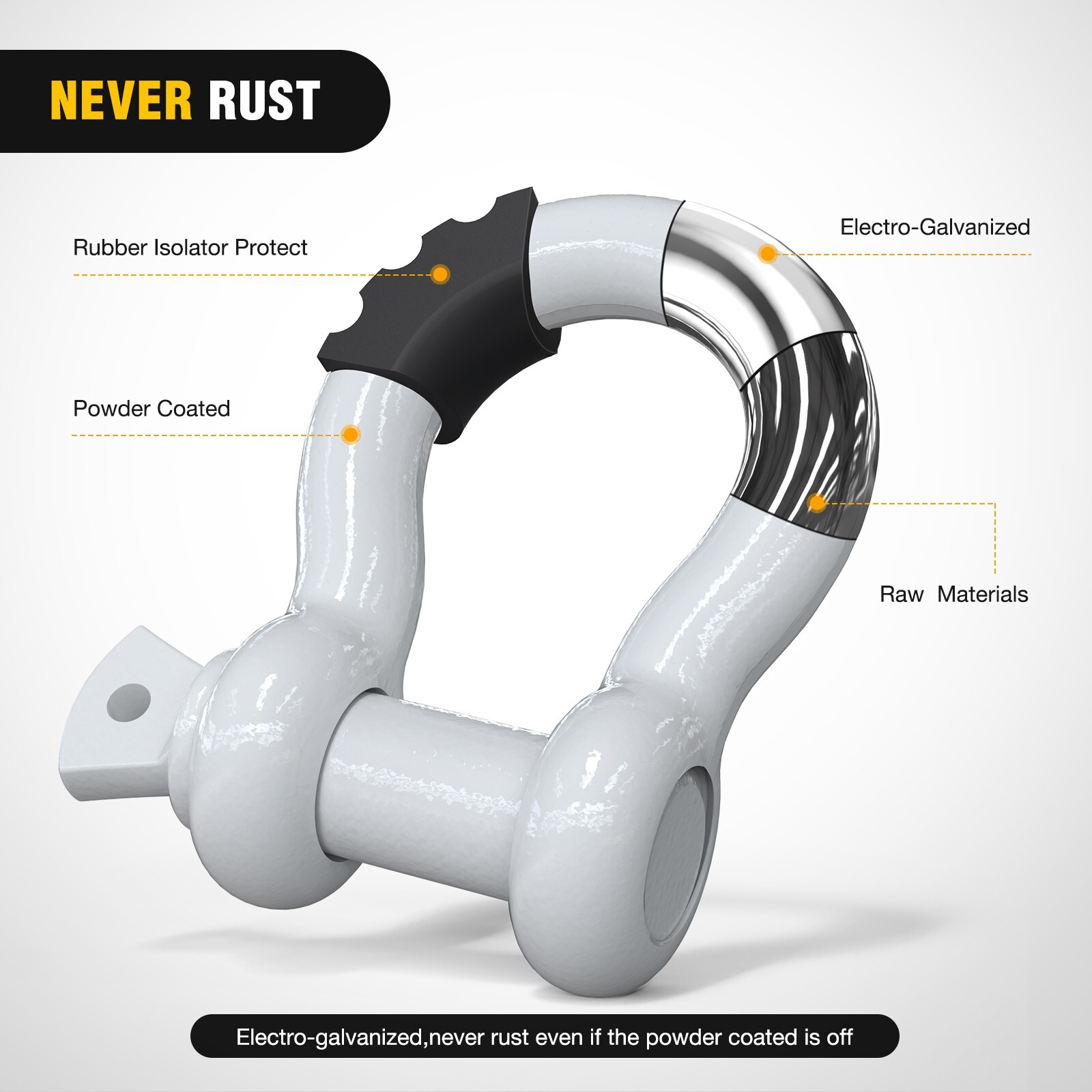 Nilight 2 Pack 3/4″ D-Ring Shackle Heavy Duty Off Road Recovery Shackle white