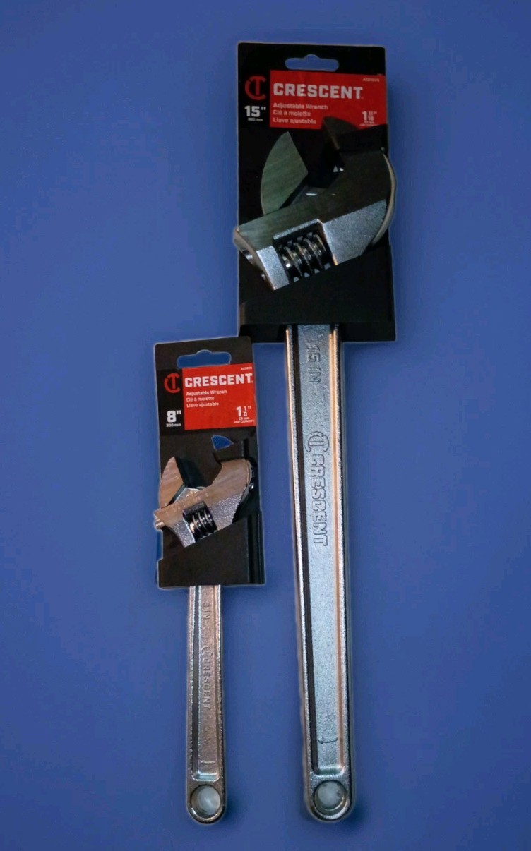 Crescent 15″ & 8″ Adjustable 2 Piece Chrome Wrench Set / USA NEW in package