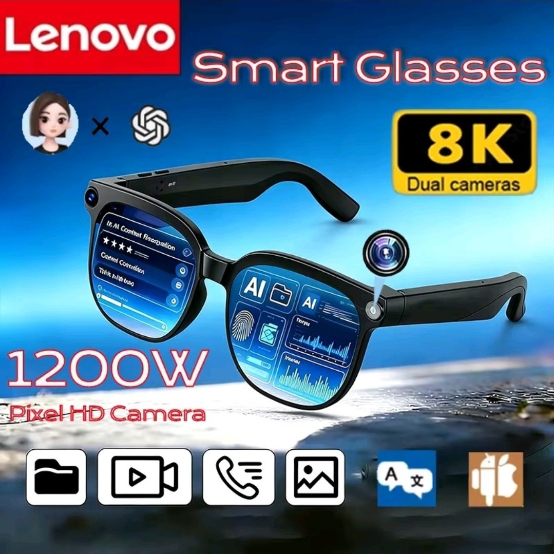 Smart AI Glasses Lenovo Bluetooth Call HD Camera Voice Assistant Music Player