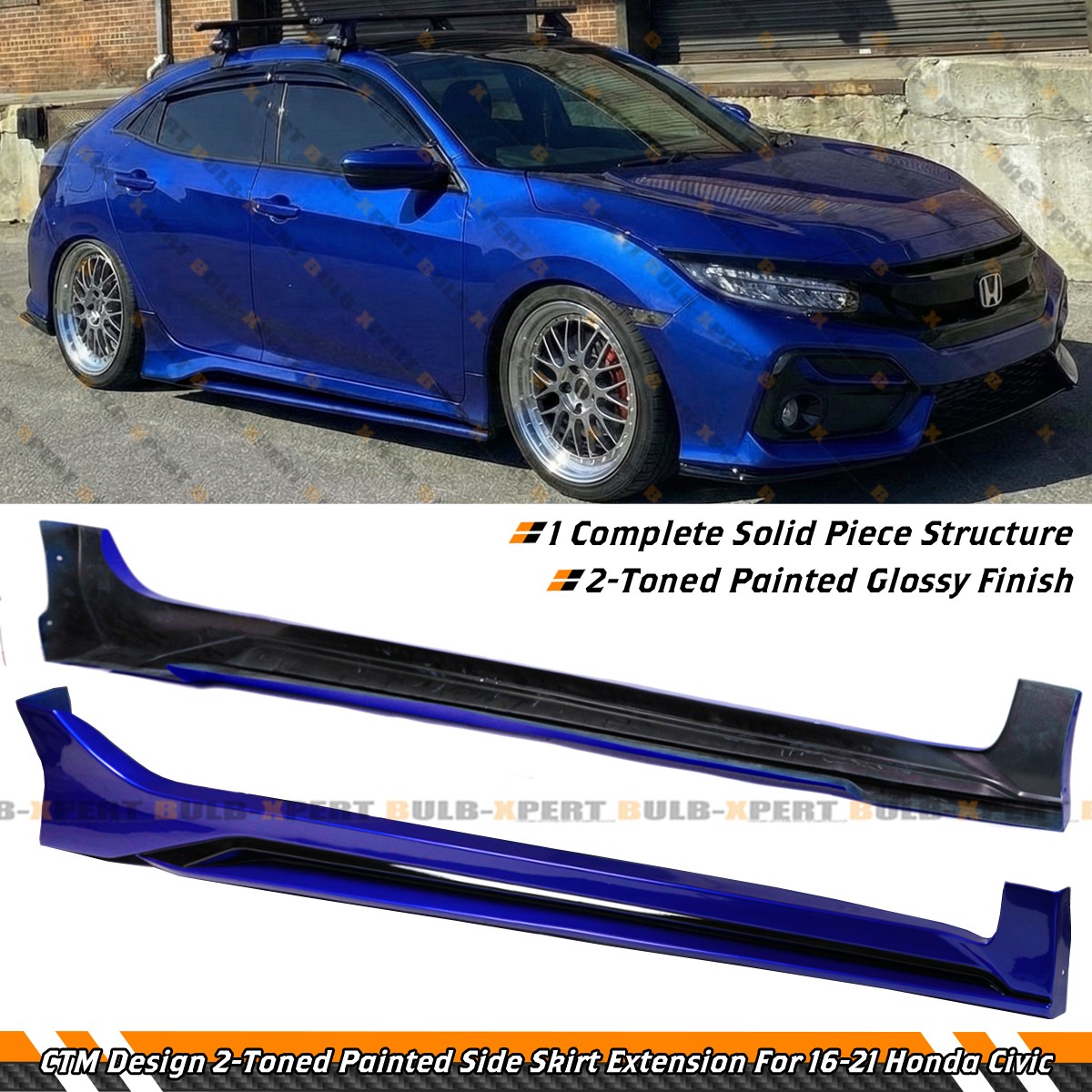 For 2016-2021 Honda Civic Sedan Hatchback FC FK4 CTM Blue Side Skirt Extension