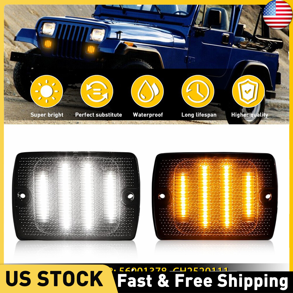 4PC Smoked Bumper Signal+Fender Side Marker Light For Jeep 1987-1995 Wrangler YJ