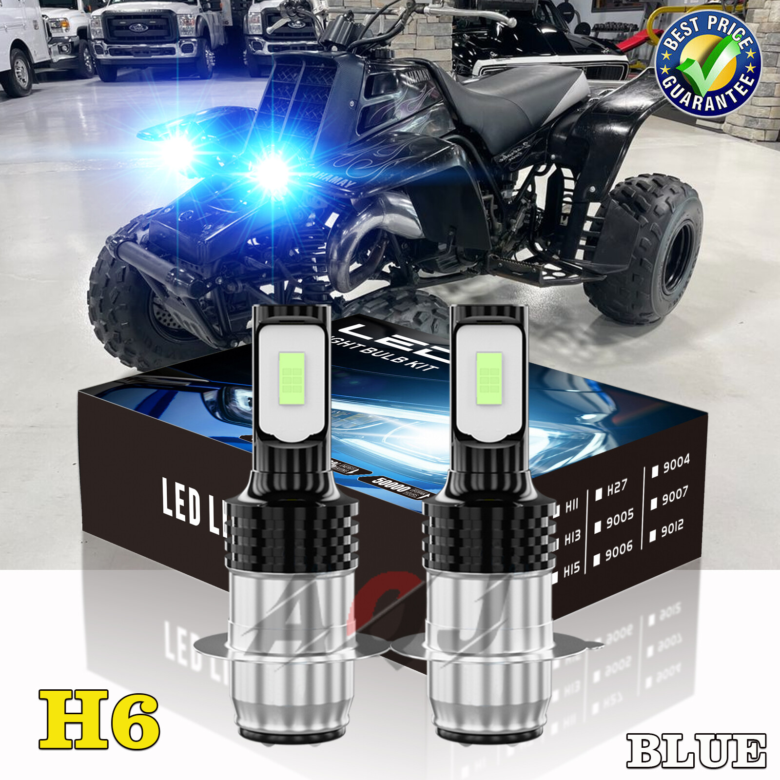 2pcs Ice blue 8000k LED Headlight Light Bulb for Yamaha Warrior 350 1987-2004