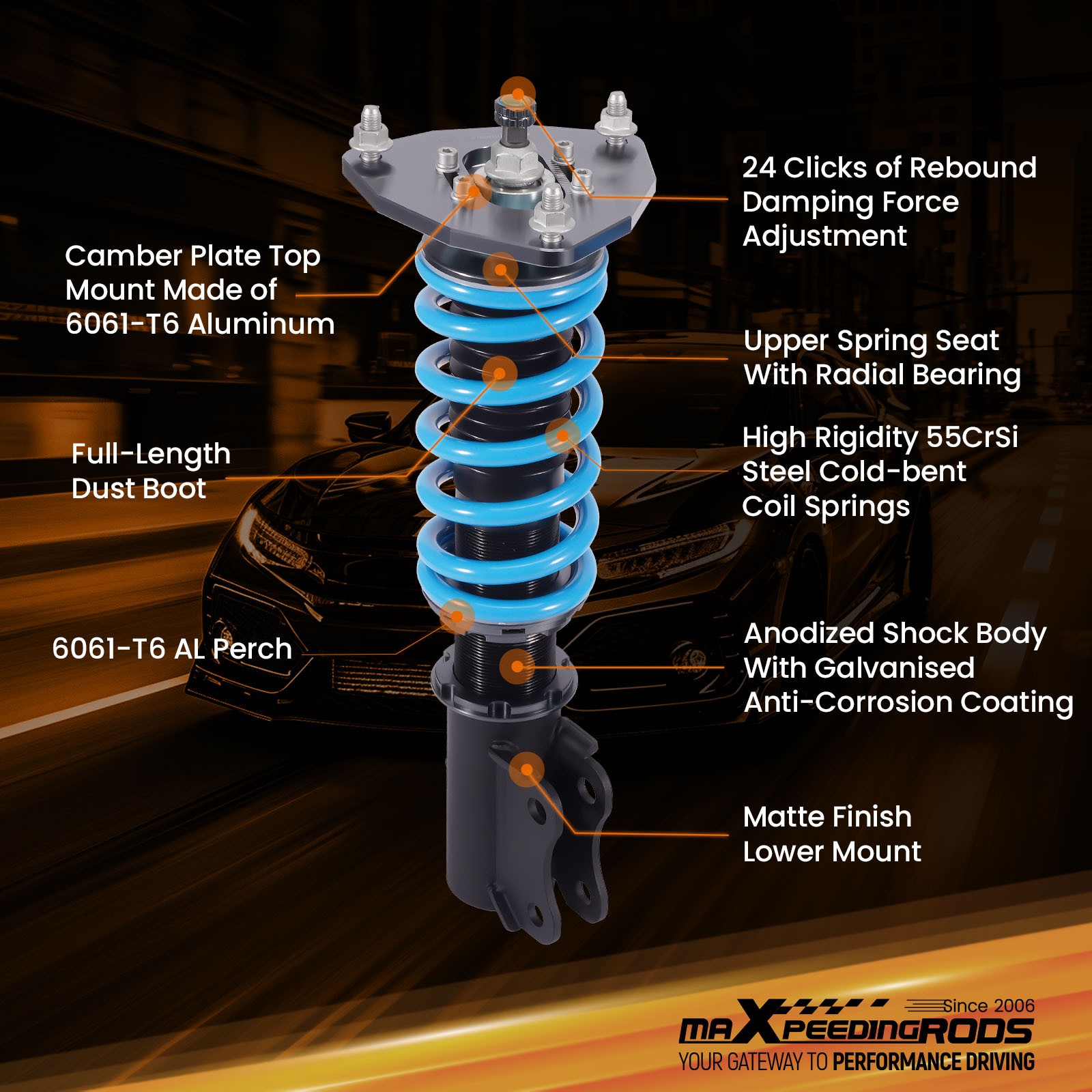 MaXpeedingrods COT6 Coilovers Kit for Mitsubishi Lancer FWD 2002-2006 CS6A/CS7A